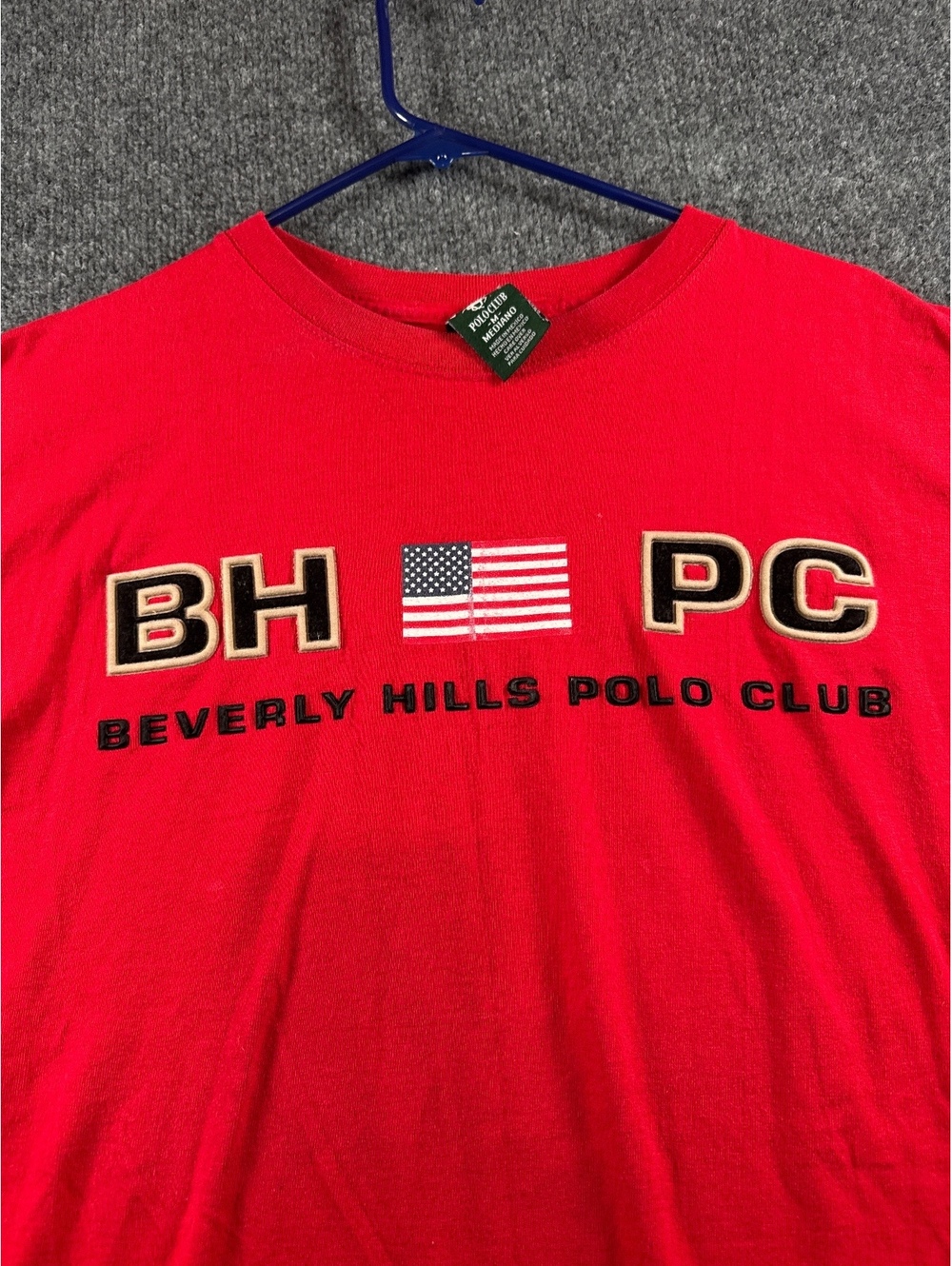 Beverly Hills Polo Club Mens M Red USA Flag Embroidered Logo T Shirt
